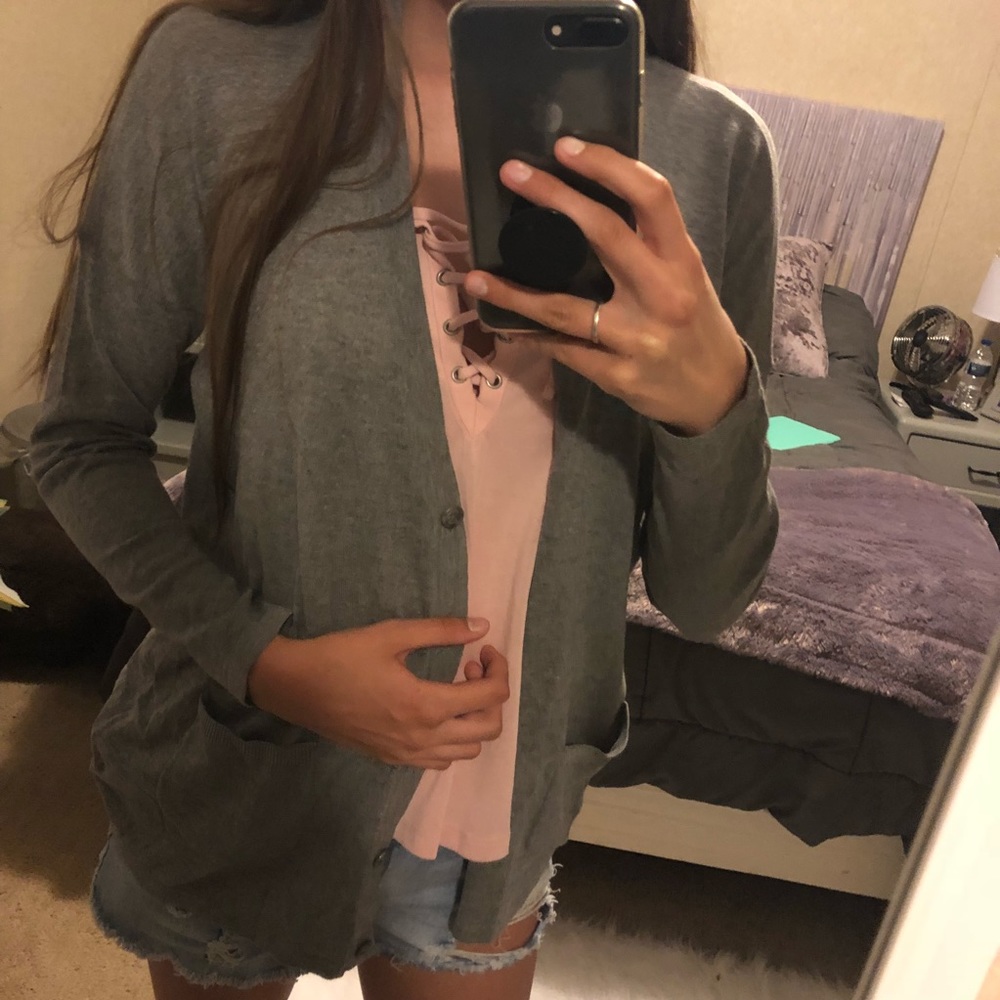 Brand new Chaps grey cardigan! super cute! sz sm